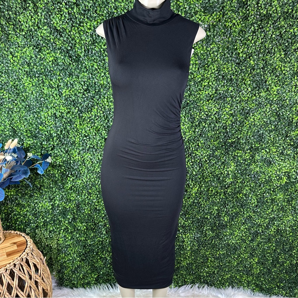 Nwt Good American Black‎ mock neck  Midi bodycon Dress